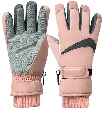 Feelorna Damen Winter Ski Handschuhe, Winddicht Thermische Touchscreen Handschuhe wasserdichte Surface&Fleece gefütterte Winter Warme Skihandschuhe für Skifahren Radfahren Outdoor Sport (Rosa)
