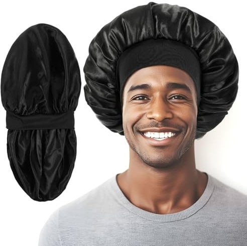 Tyqour Large Shower Cap for Women Silk Bonnet for Men Double Layer Satin Lined Shower Cap Reversible Hair Cap Hair Wrap Hair Cover for Sleeping