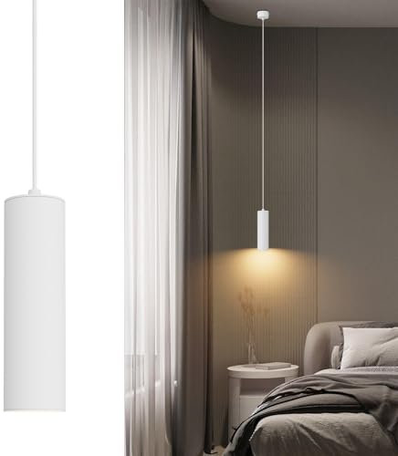 Klighten Pendelleuchte GU10 Zylinder, Hängelampe LED mit Leuchtmittel 5W 472LM, Hängeleuchte Höhenverstellbar Pendellampe für Küche Schlafzimmer Esstisch Wohnzimmer, Warmweiß 3000K, 20cm, Weiß