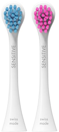 Curaprox Hydrosonic Sensitive Brush Heads, Blue - Pink, Made in Switzerland | For Gentle Gum Care & Effective Cleaning , Pack of 2 , Compatible with All Sonic Models