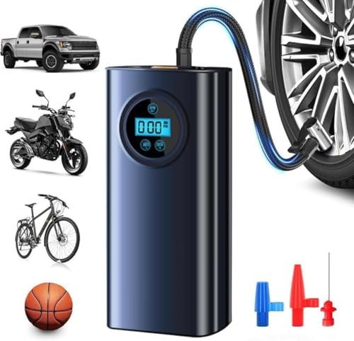 Lasuki Compresseur à air portatifs - Compresseurs de Pression des pneus - Petite Pompe à pneus avec lumière LED numérique pour vélo, Voiture, Moto, Basketball, Voyage