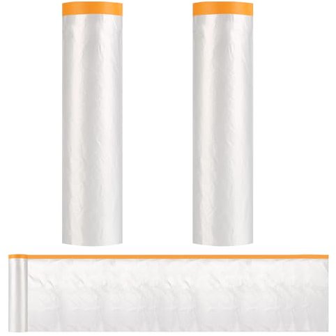 2 Rouleaux Papier De Masquage Peinture, Film De Masquage Avec Ruban Adhésif 200cm X 20m Ruban De Masquage En Pe Film De Masquage Peinture Voiture Pour Meuble De Protection Étanche/Anti-Poussière