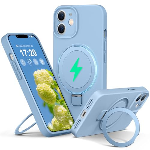 PuyaTeya Liquid Silicone Coque pour iPhone 11 with Magnetic Ring Stand, Upgraded Camera Protection Mil-Grade Drop Shockproof Soft Anti-Scratch Microfiber Lining Silicone Coque(Bleu Azur)
