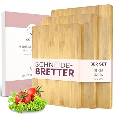 Bambus Schneidebrett aus Holz - 3er Set- Natürlich ohne Farbe oder Lack | Antibakteriell | 38x25 / 30x20/ 22x15 | Massiv, Langlebig & Messerfreundlich | Holzbrett -1,5 cm Dick