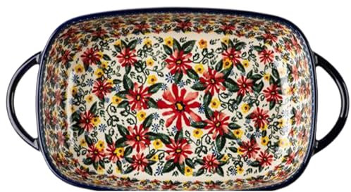Disgrano de cerámica para hornear, plato de horno con manijas dobles, plato de lasaña rectangular estampado de margaritas, cazuela sin deslizamiento de 1900 ml platos de cazuela para horno para cocin
