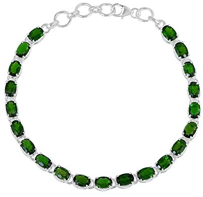 Ravishing Impressions Chromdiopsid, natürlicher Edelstein, 925er-Sterlingsilber, verstellbare Tennisarmbänder, stapelbar, trendiges Geschenk für sie, mit Hummer, 17,8 cm, Frühlingsschmuck-Kollektion