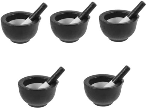 PRETYZOOM 5 Sätze Satz Mahlbecher Aus Keramik Schleifen Schleifmaschinen Stößel Gadgets Shaker Bausatz Schüssel Pfeffermühle Pesto Schleifer Knoblauch-crush-topf Haushalt Für Küche Black