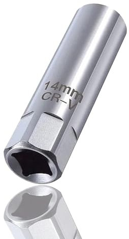 Youzzei 14mm Spark Plug Socket, 12 Point Thin Wall Spark Plug Socket, CR-V Steel 3/8 Inch Drive Megnic Removal Tool Built-in Spring Clips for Automobile Sparking Plug Wrench, Cars Motorcycle(14mm)