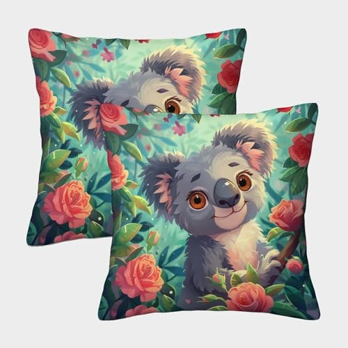 Koala Fundas Cojines para Sofá Juego De 2 Animales Fundas De Almohada DecoRataivo para Sala Almohadon Cubre Cama Hogar Coche 40x40cm