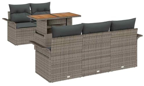 vidaXL Garten-Sofa-Set mit Speicher 6 pcs Grau Poly Rattan, Garten und Terrasse, modernes Outdoor-Sitzset, rechteckige Module, viel Stauraum, Sofas für den Sommer