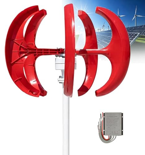 Kit generatore eolico orizzontale da 16000 W, generatore eolico verticale, turbina eolica ad asse verticale da 12 V, 24 V e 48 V con controller per uso domestico, silenzioso, 5 pale(Red,24V)