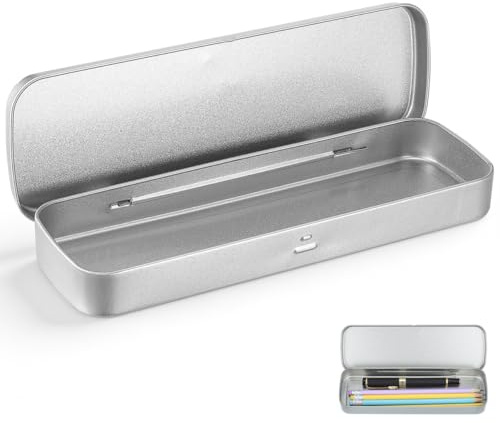 SHINEOFI 4 Stück Metall Stiftebox Blechdose Stifte Box Blechdose mit Deckel | Kleine Aufbewahrungsbox, Silber Leere Organizer mit Klappdeckel für Bleistifte Stifte, Büro, Schule und Kreative Materialien
