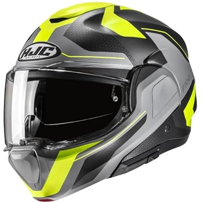 HJC F100 BIOS Yellow MC3HSF Dual Visor Modular 180° Flip Front Ece22.06 Rated Motorcycle Helmet (M)