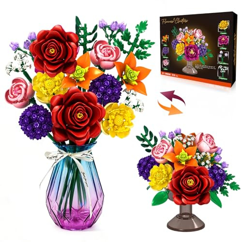 KOJAYHOL Flower Bouquet Building Set, Artificial Flowers Set 933PCS Botanical Collection Incl.14 Flowers DIY Model Kit, Creative Gift for Mum, Wife, Adults, Teens, Home & Office Decoration