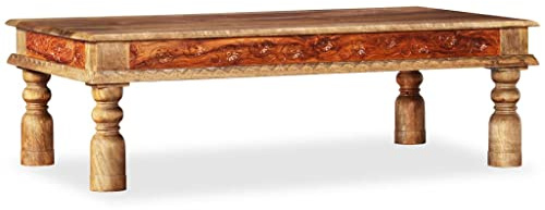 ROMHZKS Antik Couchtisch aus Massivholz Akazie und Mango, Kolonialstil Tisch mit Blumenmuster, Stabiler Wohnzimmertisch für Deko