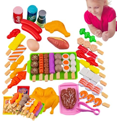 BBQ-Grill-Spielset - Play Fake-Food-Zubehör - Grillspielzeug-, Rollenspiel, Kochspielset, interaktives Spielzeug für Kinder, Grillzubehör, Camping-Spielzeug, Geburtstagsgeschenke