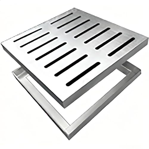 Abflussgitterabdeckungen und Rahmen aus Edelstahl für den Außenbereich, Schachtabdeckung für Einfahrt, Gehweg, Beton, Hof(50x50 cm/19.7x19.7 in)