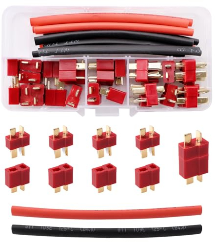 Lyeteung 15 Paar T-Stecker Steckverbinde, Deans Style T Stecker Buchse mit Schrumpfschlauch, für RC Lipo Akku