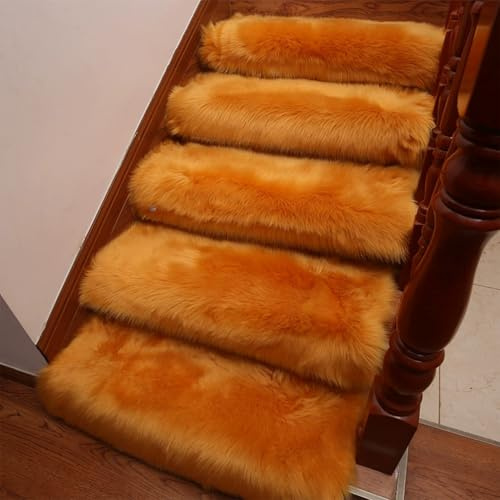 ZhuiFengA 5 peldaños Antideslizantes escaleras, alfombras Suaves y Lavables, para escalones Madera, 85 x 25 cm(Yellow)