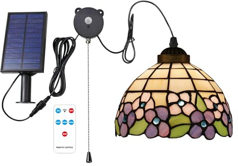 FSLiving Solar Hängeleuchte für Innen,Solarlampen Pendelleuchte mit Zugschalter,Bewegungsmelder und Fernbedienung, E27 Solar Hängelampe für Garten Terrasse XDD275