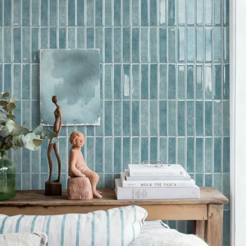 Alwayspon 10 Bögen 30,5cm/12 Zoll 3D selbstklebende Wandfliesenaufkleber, abziehbare und aufklebbare wasserdichte Spritzschutzfliesenaufkleber für Küche, Bad, Wand, Hellblau-Grau