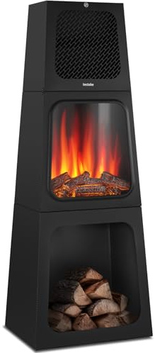 tectake® Caminetto elettrico, 45 x 120 x 35 cm, Camino Elettrico da pavimento, 2 livelli di calore 900/1800 W, termostato, effetto fiamma fuoco finto 3D, riscaldamento regolabile, Stufa Elettrica