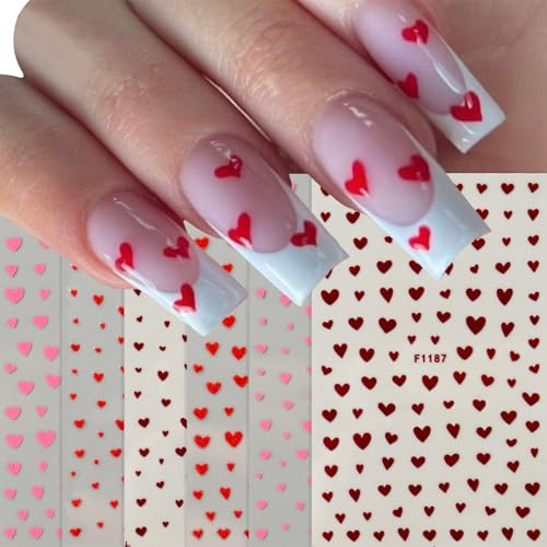 Heart Nail Stickers,12 Sheets Valentine's Day Love Heart Nail Art Stickers Self-Adhesive,Red Pink Wine Red Nail Art Decorations Nail Decals for Manicure Design Accessories (Multicolor B)
