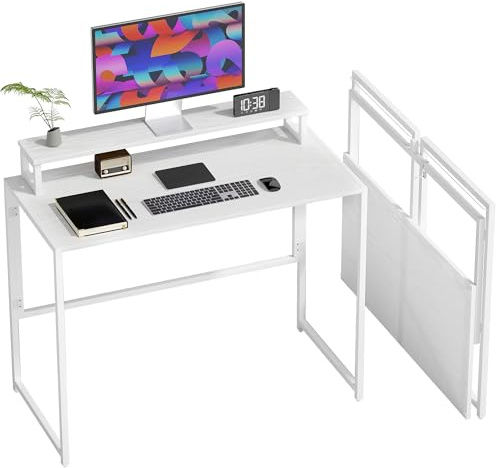 HOMCOM Schreibtisch Klappbar Computertisch Platzsparend Bürotisch mit Monitorhalterung Stahlrahmen für Arbeitszimmer, Schlafzimmer, Home Office, 100 x 48 x 87,5 cm, Weiß
