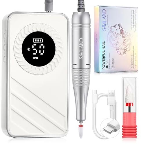 SAVILAND 30S Fast Removal Electric Nail Drills 50000 RPM for Acrylic Nails | Low Noise, Drills Machine For Nails, LCD Display, Manicure Pedicure for Acrylic Gel Dip Nails,1200mah Rechargeable