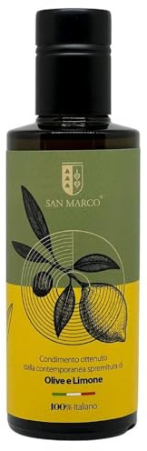 San Marco - Olio extra vergine di oliva al limone. Condimento artigianale di olive e limoni freschi- bottiglia vetro scuro 250 ml. - 100% italiano – Ideale su carpacci (Limone)