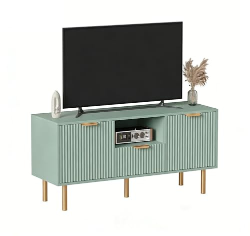 FUSIDE TV Stand Cabinet with 2 Doors TV Unit Wooden Storage Organizers Entertainment Center wit 1 Drawer for Living Room Bedroom,Green,120x40x58cm