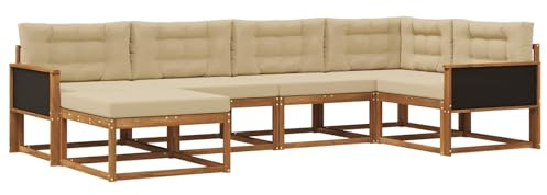vidaXL Outdoor-Sofagarnitur mit Kissen 6 pcs Natur und Beige, Patio-Sofa, Moderne Outdoor-Sitzgruppe, langlebige Gartenmöbel, wetterfest für die Lounge im Garten