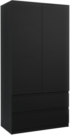 MebLocker Kleiderschrank 90 cm, 2 Schubladen und 2 Türen, Schwarz | Schlafzimmer Wohnzimmer, Garderobenschrank, Schrank mit Stauraum, Schlafzimmermöbel 90x180x50 cm