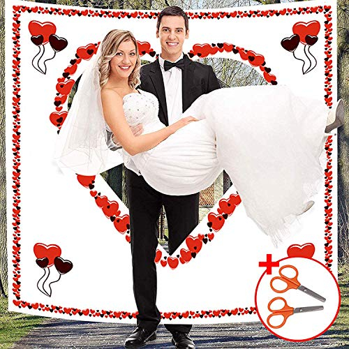 Belle Vous Altdeutsche Hochzeitstradition Laken - 1.8x2m Hochzeits Laken mit Mini Scheren Set - Hochzeits Deko Bettlaken mit Herz Ballon Design für Hochzeit Braut und Bräutigam Hochzeits Spiele