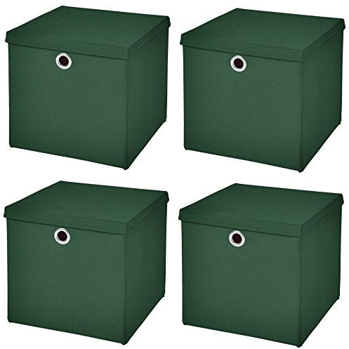 Stick&Shine 4x Aufbewahrungs Korb Dunkelgrün Faltbox 32 x 32 x 32 cm Regalkorb faltbar mit Deckel