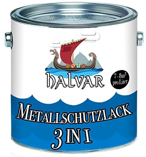 Halvar Metallschutzlack 3in1 skandinavische Metallschutzfarbe 3-in-1 Rostschutz Grundierung & Deckanstrich IN EINEM Metalllack auf Eisen Stahl Aluminium Metall Zink (5 L, Schwraz (RAL 9005))