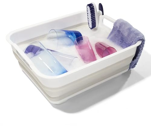 madesmart Fregadero plegable gris blanco colección de fregaderos plegable para un fácil almacenamiento y asas de ahorro de espacio para portabilidad sin BPA