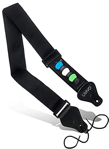 LIVIVO Adjustable Guitar Strap With Pick Holders and Leather End - For Electric Acoustic Classical and Bass Guitars - Durable Straps