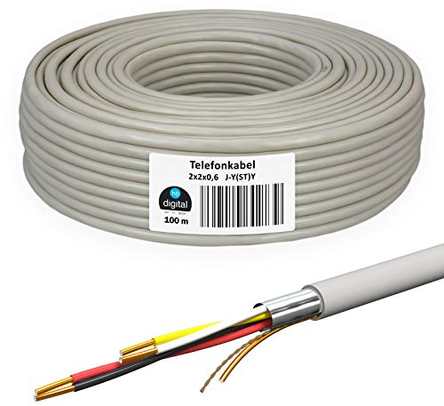 HB-Digital - Cable telefónico (100 m, 2 x 2 x 0,6 J-Y(ST), cable de instalación en Y, 4 conductores)