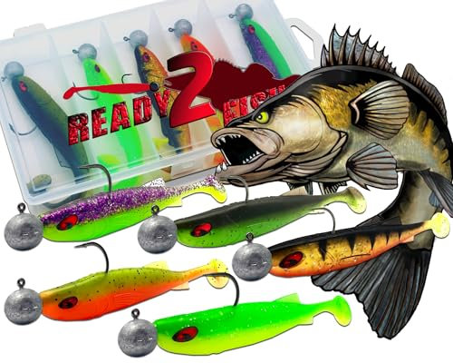 Angel-Berger Ready2Fish Zander Scout Shad mit Box Barsch Gummifisch Set mit Box (Zander)