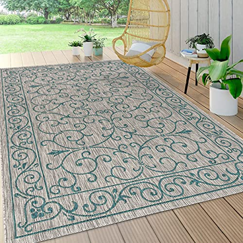 JONATHAN Y SMB106E-8 Charleston Vintage Area esterna interna del tappeto, classico, tradizionale, facile pulito, cortile, patio, non spargimento, grigio/verde acqua, 240 cm X 300 cm
