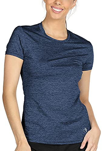icyzone Sport T-Shirt Damen Kurzarm Laufshirt - Atmungsaktive Fitness Gym Shirt Schnell Trockened Funktionsshirt (M, Royalblau)