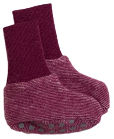 Cosilana, Baby Fleece Schühchen, 60% Wolle kbT und 40% Baumwolle KBA (ab 62/68 mit Noppen) (50-56, Weinrot meliert)
