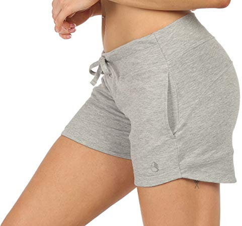 icyzone Damen Sweatshorts Kurze Hose Jogginghose Sport Laufen Shorts mit Taschen (M, Gray)