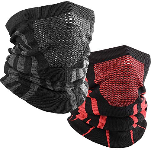 WTACTFUL 2pcs Cache-cou homme hiver pour femme, Temps froid Cache-col, Cagoules Demi-masque de ski - Coupe-vent - Pour course à pied, ski, chasse, snowboard, cyclisme, moto - Noir + Rouge