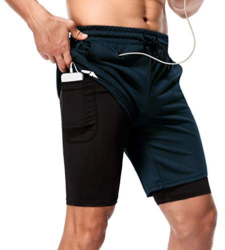 Cabeen 2 en 1 Shorts de Sport Homme Séchage Rapide Musculation Running Pantalon Court de Course à Pied pour Fitness avec Poche