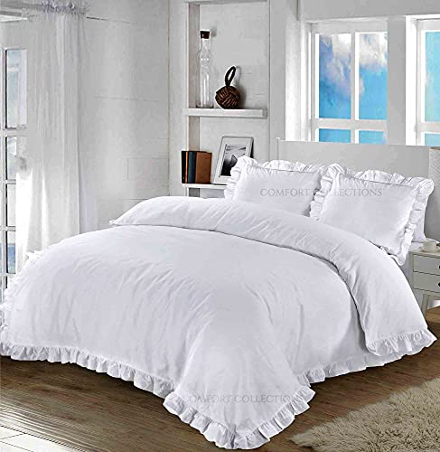 Comfort Collections Santiago Bettwäsche-Set mit Rüschenrand, unifarben, Bettbezug und Kissenbezüge, Kingsize-Bett, ca. 230 x 220 cm, Weiß