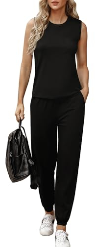 Totatuit Baumwolle Damen Tracksuit Rundhalsausschnitt Einfarbig Zweiteiler Hausanzug Loungewear Outfit Jogger Trainingsanzug Set