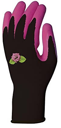 2 Arbeitshandschuhe für Gartenarbeit und Freizeit, Balkon und Terrasse, 100% Polyester, Naturlatex, Finish 13 - Schwarz-Rosa, 7