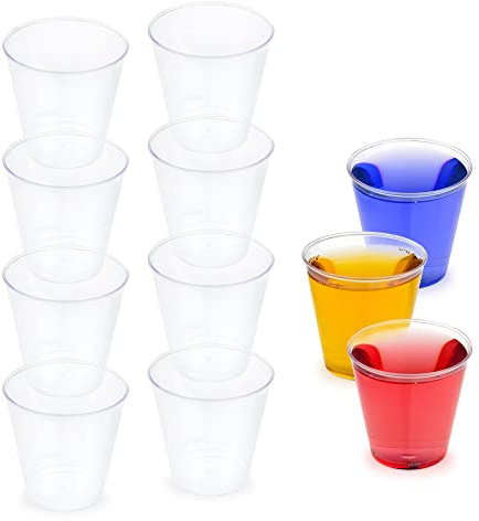 STACKABLES ~ Pack of 100 Clear Plastic 60ml Shot Glasses Great for Party Picnic BBQ Travel Events ~ 2oz Hard Plastic Wiskey Shot Cups